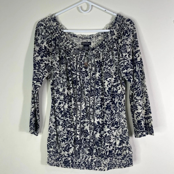 Lucky Brand Tops - NWT Lucky Brand Peasant Style Blouse Medium Blue Off White